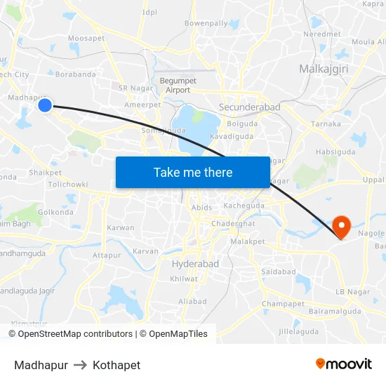 Madhapur to Kothapet map