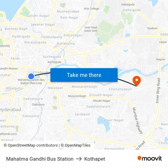 Mahatma Gandhi Bus Station to Kothapet map