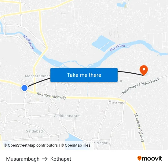 मूसारामबाग to कोठापेट map