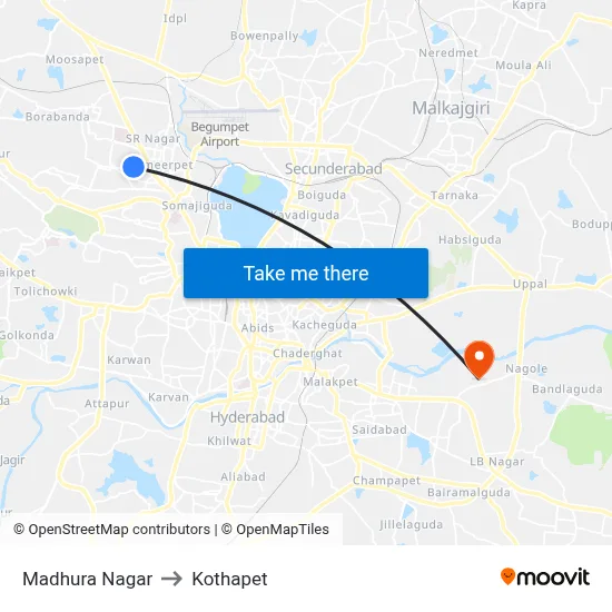Madhura Nagar to Kothapet map