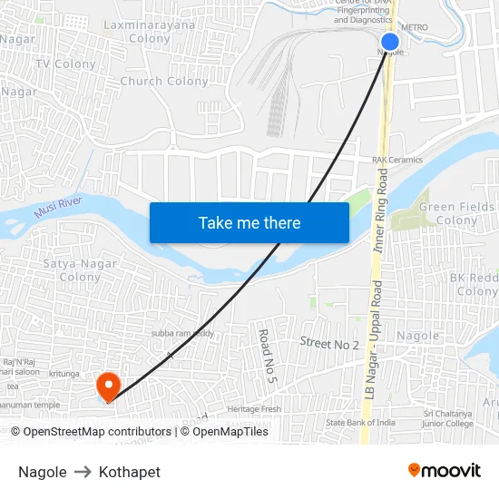 Nagole to Kothapet map
