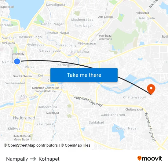 Nampally to Kothapet map