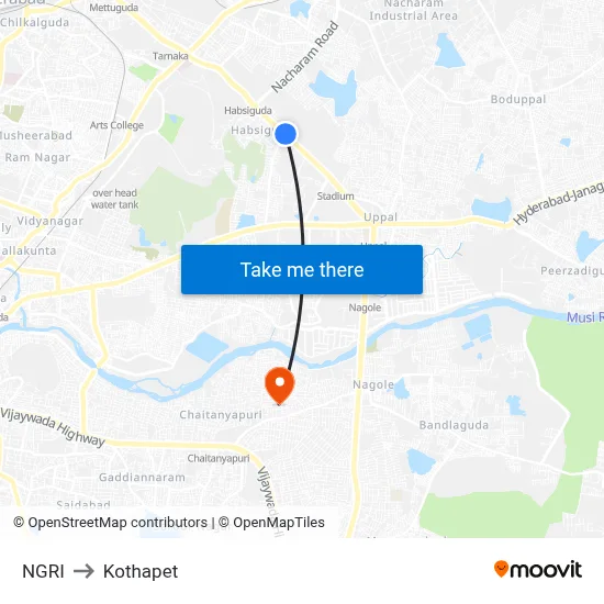 NGRI to Kothapet map