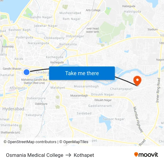 Osmania Medical College to Kothapet map