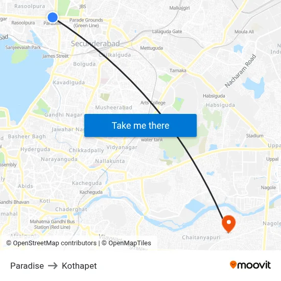 Paradise to Kothapet map