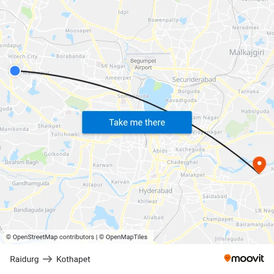 Raidurg to Kothapet map