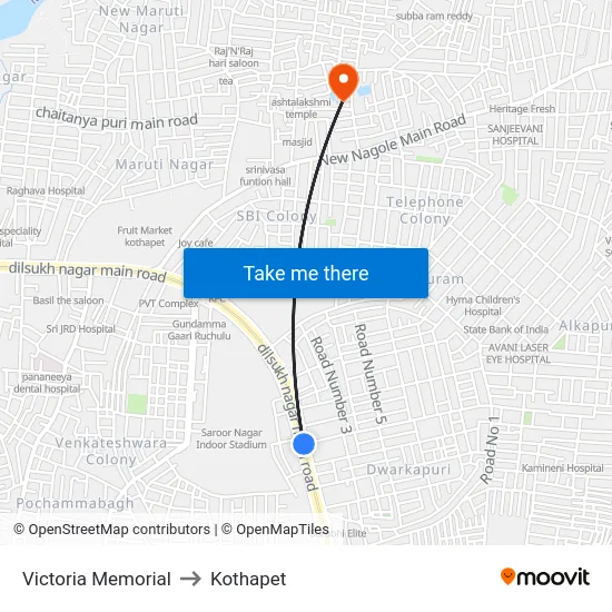 Victoria Memorial to Kothapet map