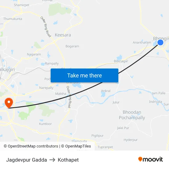 Jagdevpur Gadda to Kothapet map