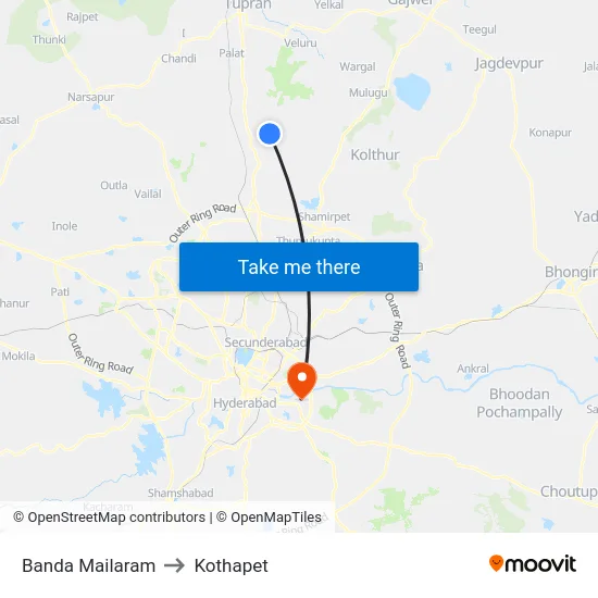 Banda Mailaram to Kothapet map
