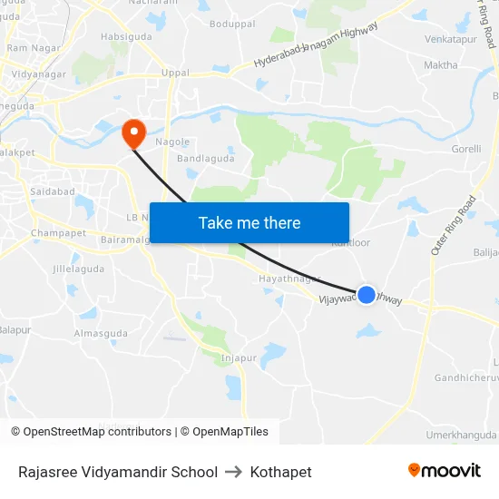 Rajasree Vidyamandir School to Kothapet map