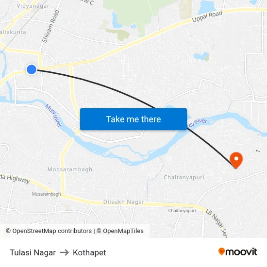 Tulasi Nagar to Kothapet map