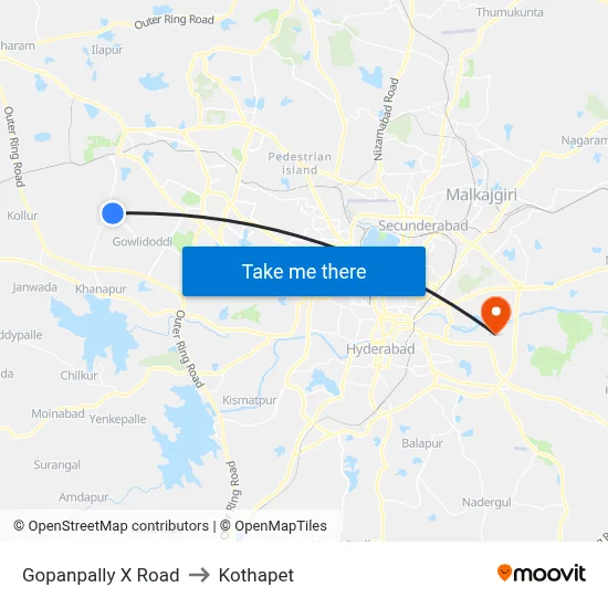 Gopanpally X Road to Kothapet map