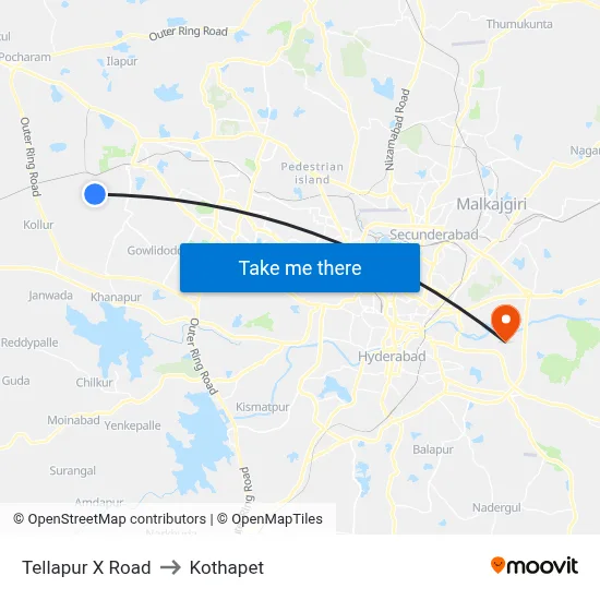 Tellapur X Road to Kothapet map