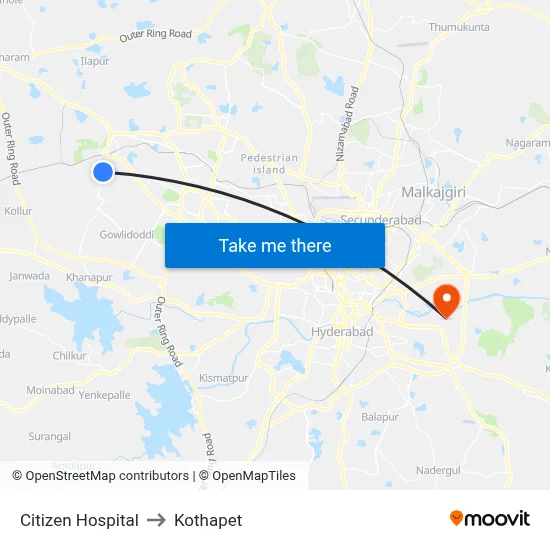 Citizen Hospital to Kothapet map