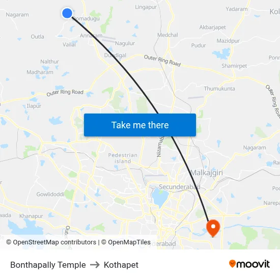 Bonthapally Temple to Kothapet map