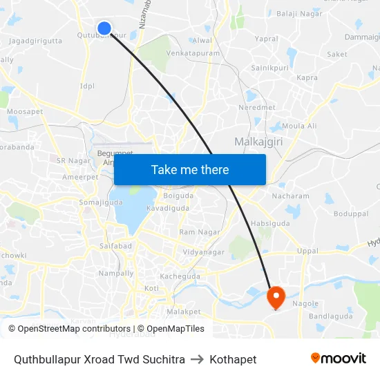 Quthbullapur Xroad Twd Suchitra to Kothapet map