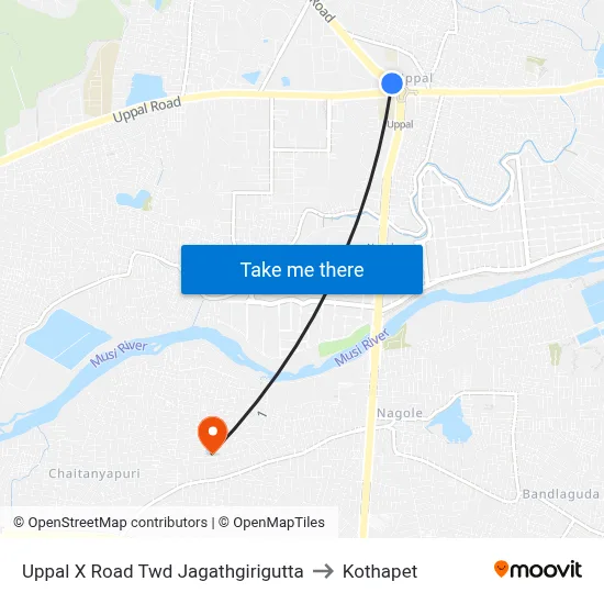 Uppal X Road  Twd Jagathgirigutta to Kothapet map