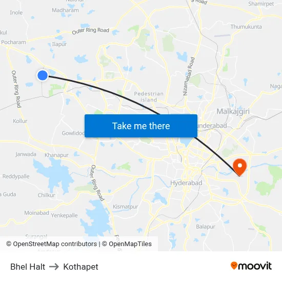 Bhel Halt to Kothapet map