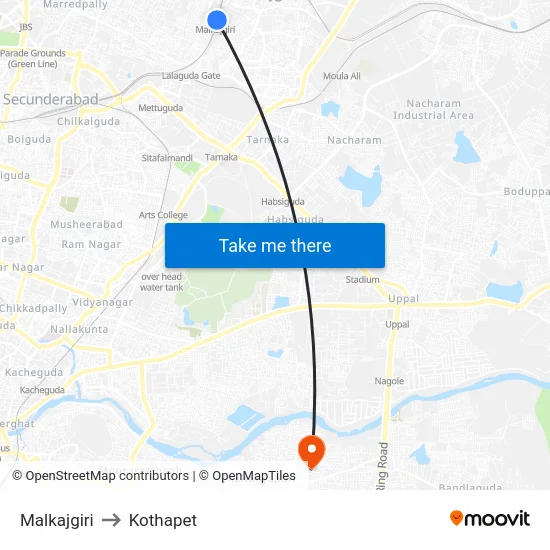 Malkajgiri to Kothapet map