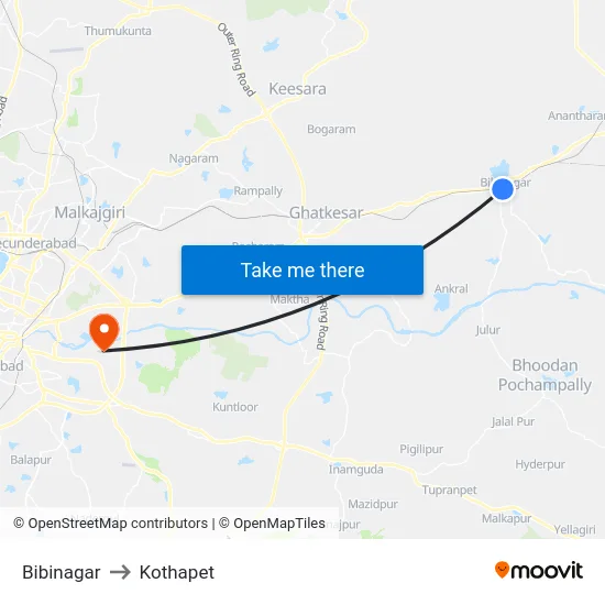 Bibinagar to Kothapet map