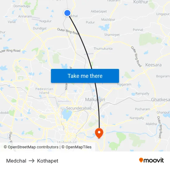 Medchal to Kothapet map