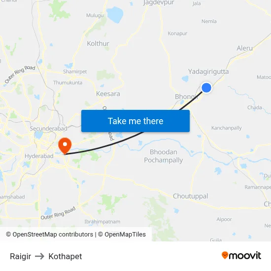 Raigir to Kothapet map