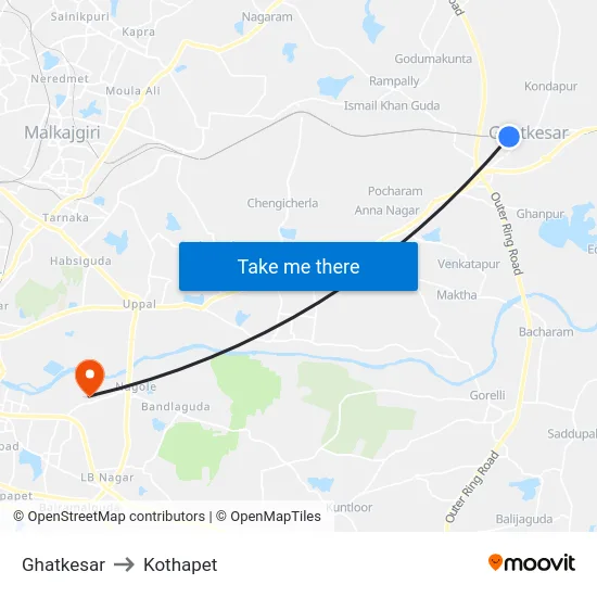 Ghatkesar to Kothapet map