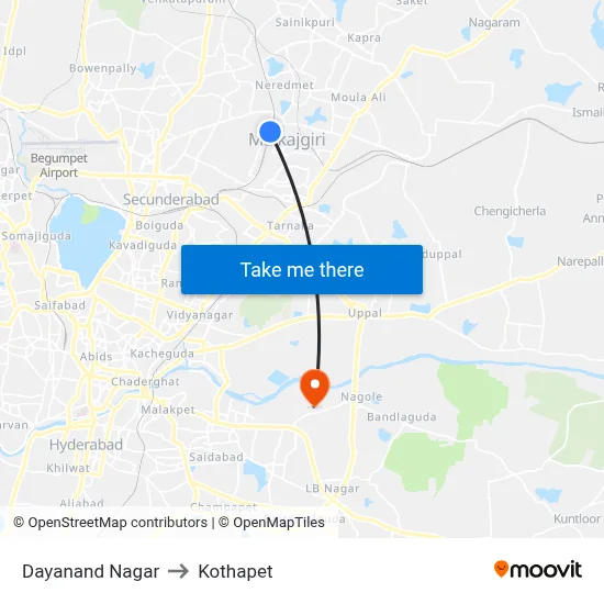 Dayanand Nagar to Kothapet map
