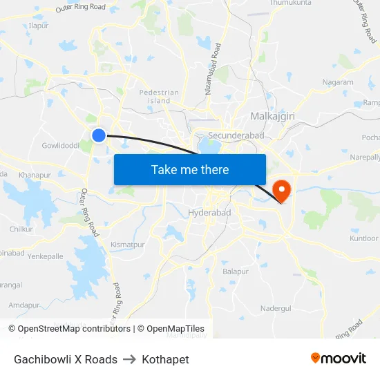 Gachibowli X Roads to Kothapet map
