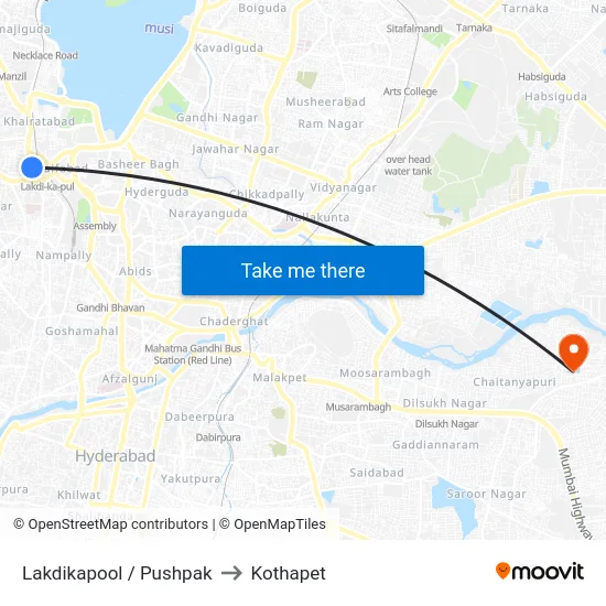 Lakdikapool / Pushpak to Kothapet map