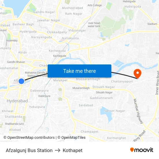Afzalgunj Bus Station to Kothapet map