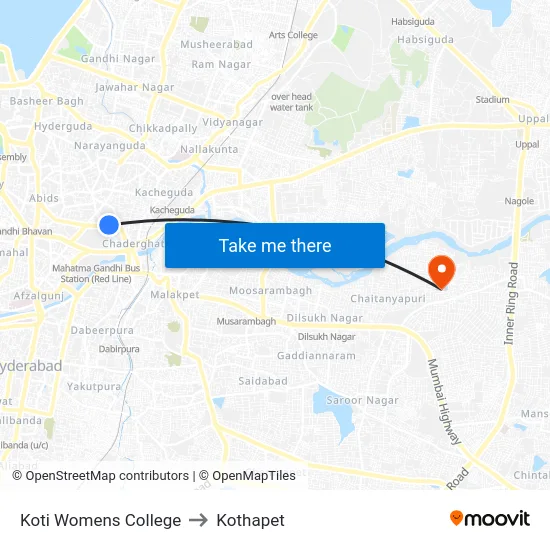 Koti Womens College to Kothapet map