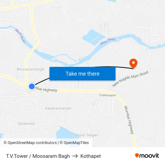 T.V.Tower / Moosaram Bagh to Kothapet map