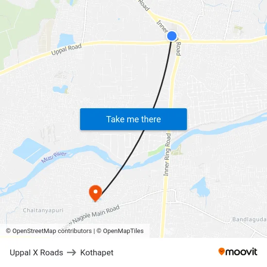 Uppal X Roads to Kothapet map