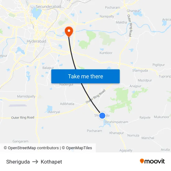 Sheriguda to Kothapet map