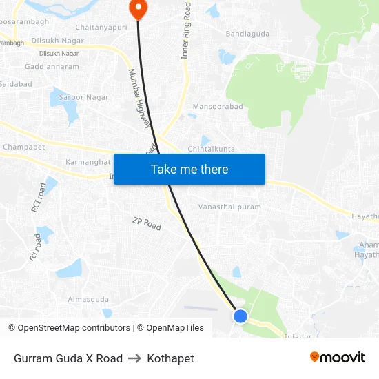 Gurram Guda X Road to Kothapet map