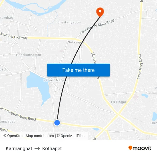 Karmanghat to Kothapet map