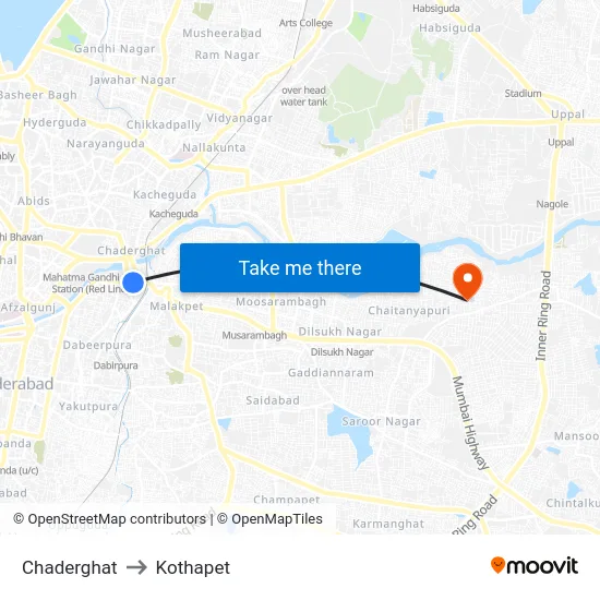 Chaderghat to Kothapet map