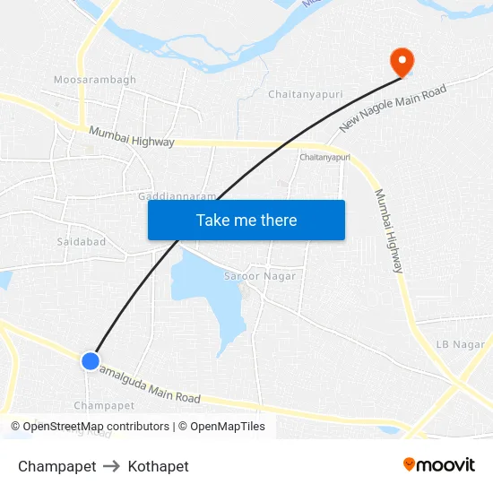 Champapet to Kothapet map