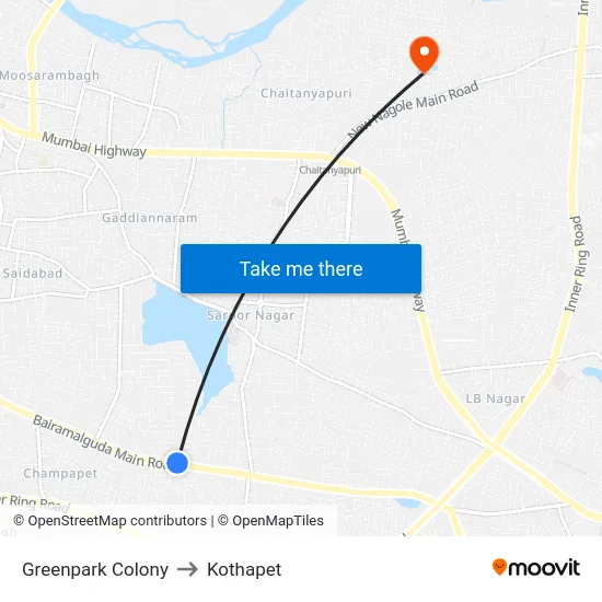 Greenpark Colony to Kothapet map