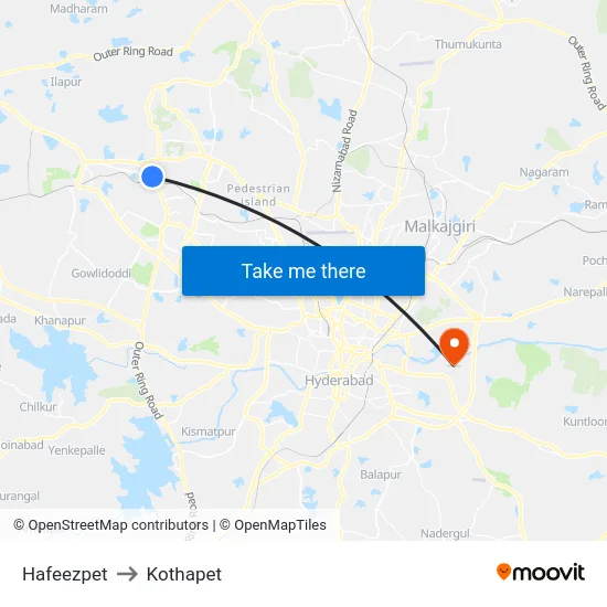Hafeezpet to Kothapet map