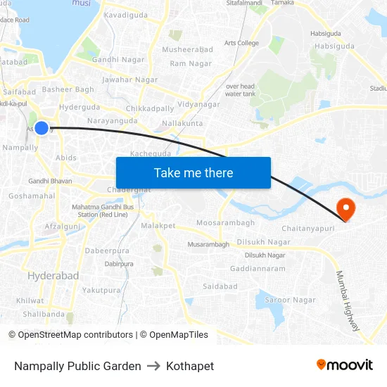 Nampally Public Garden to Kothapet map
