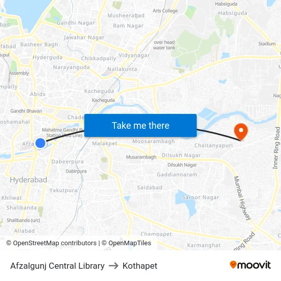 Afzalgunj Central Library to Kothapet map