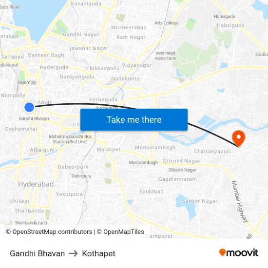 Gandhi Bhavan to Kothapet map
