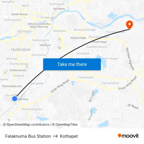 Falaknuma Bus Station to Kothapet map