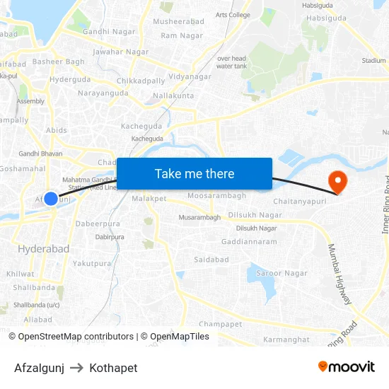 Afzalgunj to Kothapet map