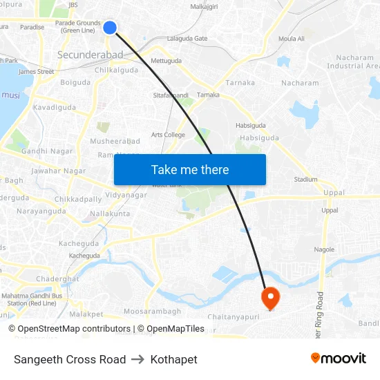 Sangeeth Cross Road to Kothapet map