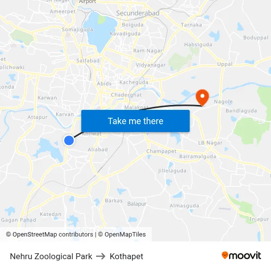 Nehru Zoological Park to Kothapet map