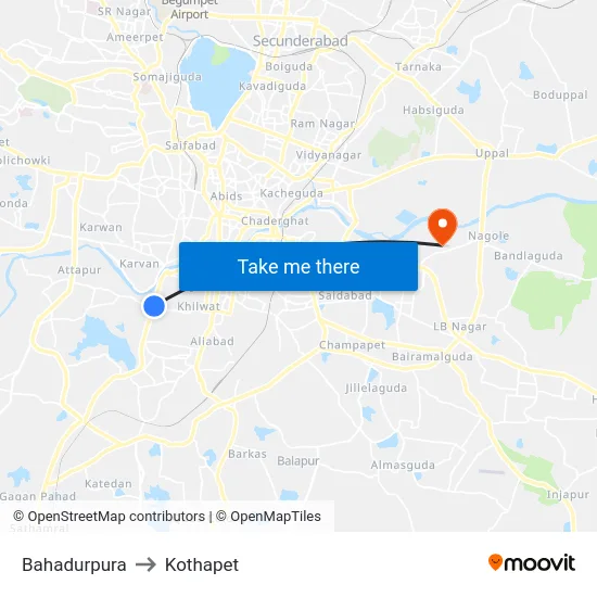 Bahadurpura to Kothapet map