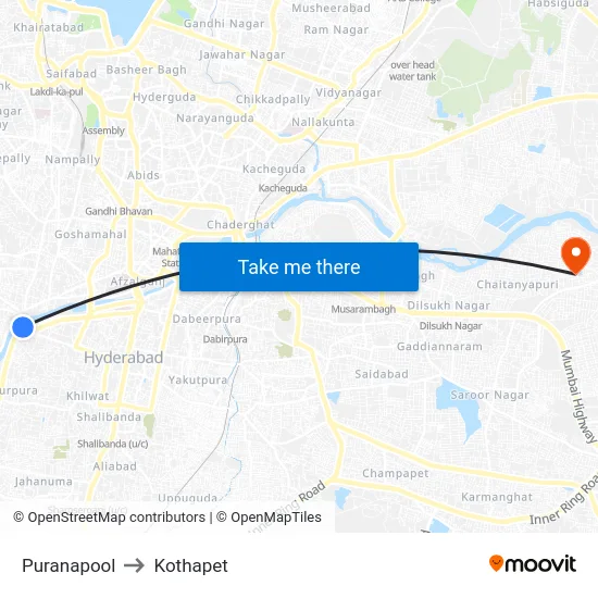 Puranapool to Kothapet map
